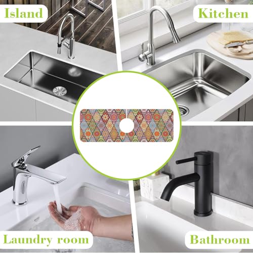Faucet Mat Sink Splash Guard 15.5"X5.5" | Bohemian Textile Rug Texture Sink Splash Guard Drying Mat for Kitchen Bathroom Faucet Sinkmat 15.5"X5.5" - size: 15.5" x 5.5"