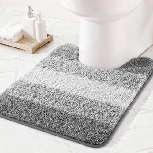 Exclusivo Mezcla Toilet Rugs U-Shaped 20x24, Gradient Grey | Extra Soft Non Slip Absorbent Microfiber Bath Rug, Machine Washable Quick Dry, Plush Shaggy Contour Bath Mat for Toilet Base