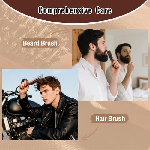 GAINWELL Mens Wild Boar Bristle Hair Brush for Men, Slick Back Hair Brush with Stiff Bristles for Thick & Thin Hair, Beard Brush Natural Black Walnut Wooden Handle Hairbrush - size: Regular