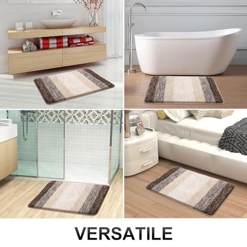Bsmathom Bathroom Rugs Sets 4 Piece with Toilet Cover, Plush Shaggy Bathroom Rugs Non Slip Washable, Absorbent Microfiber Bath Mat Set with U-Shaped Contour Toilet Mat, Dark Coffe - color: Dark Coffee, size: 20"x31"+20"x59"+U20"x24"+Cover19"x21"
