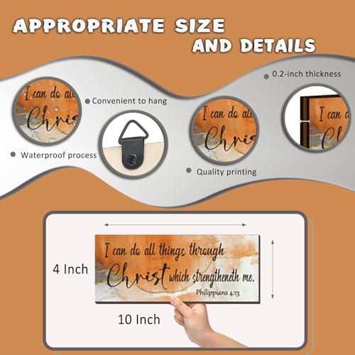 4 Pcs Burnt Orange Bathroom Decor Christian Wall Art Abstract Bible Verse Wall Decor Rustic Inspirational Wood Bathroom Accessories For Bedroom Kitchen Office(10 x 4 Inches, Orange) - color: Orange
