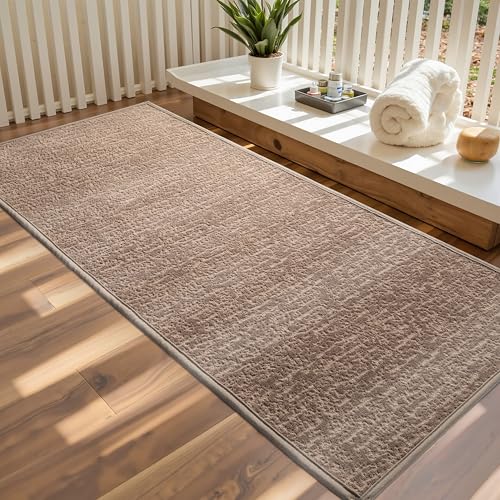 Coffee Long Bath Mats for Bathroom Non Slip Washable Bathroom Rugs Low Profile Quick Dry Ultra Thin Bath Mat Thin Shower Rug Fit Under Door, 17" × 47" - color: Coffee, size: Runner(17"x 47")
