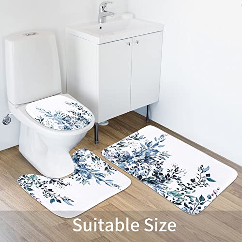 MitoVilla 4 Pcs Blue Eucalyptus Bathroom Sets with Shower Curtain and Rugs, Modern Shower Curtain Sets with Rugs for Bathroom Decor, Bathroom Decor Curtain Sets with Mats and Accessories - color: Blue