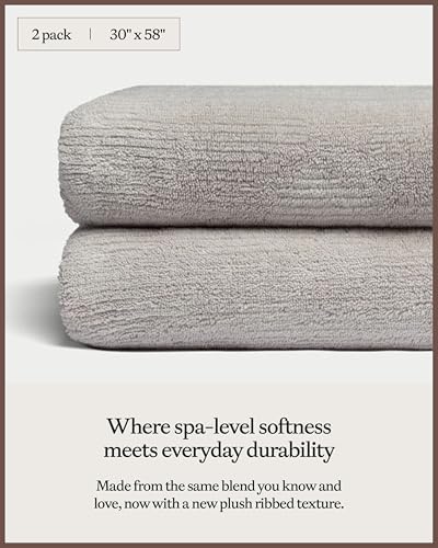 Cozy Earth Ribbed Bath Towel Set - 60% Cotton 40% Viscose from Bamboo Bathroom Towels - Soft & Absorbent Textured Ribbed Pattern - 2 Pack Light Grey - color: Light Grey, size: Bath Towel