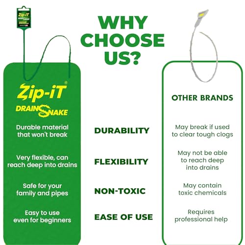 Zip-it Hair Clog Remover, 25-inch Drain Unclogger Tool for Shower, Tub & Sink In Seconds - Reusable Snake D Hair Removal Tool, Flexible Snake Non-toxic - Green (10-Pack)