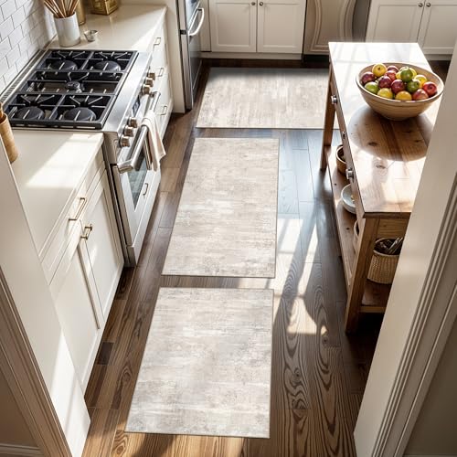 YOUFORTONG Kitchen Rug Sets of 3 - Non Slip Washable Kitchen Mats for Floor Sink Soft Stain Resistant Hallway Entryway Runner Rugs for Modern Abstract Decor (2x3+2x4+2x5,Beige) - color: Beige, size: 2x3+2x4+2x5