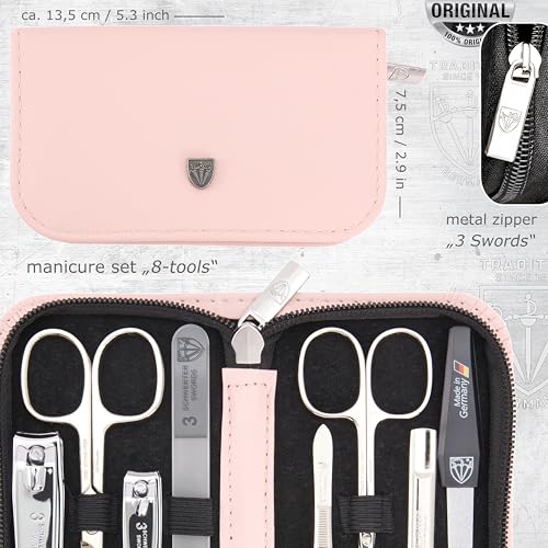 3 Swords Germany - brand quality 8 piece manicure pedicure grooming kit set synthetic leather case light pink - Made in Germany - color: LIGHT PINK