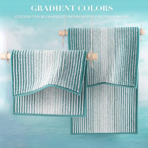 BSICPRO Bathroom Rugs and Mats Sets, 2 Piece Thick Absorbent Chenille Non Slip, Soft Shaggy Floor Mats, Machine Washable (Aqua Green, 20" x 47" Plus 16" x 24") - color: Aqua Green, size: 20" x 47" Plus 16" x 24"