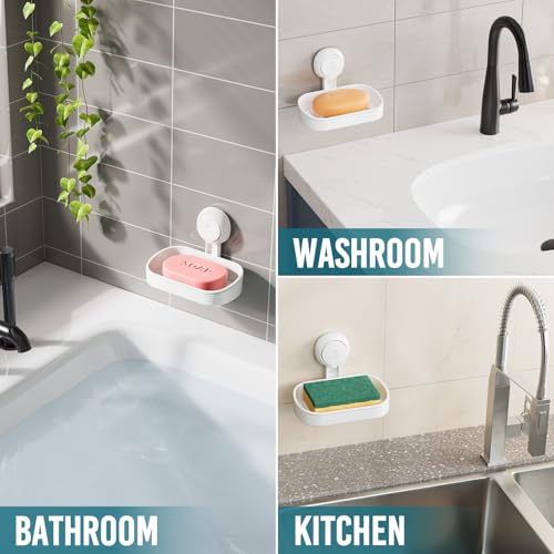 TAILI Soap Holder Soap Dish for Shower, Suction Cup Soap Holder for Shower Wall, Bathroom Accessories, Removable Strong Hold Soap Saver, Drill Free, White - color: White, size: 1 Tier