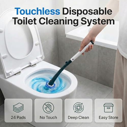 Disposable Toilet Brush and Holder Set with 24 Toilet Cleaner Refills, 2026 New Toilet Wand Kit with Toilet Brush Refill Pads, Disposable Toilet Cleaning System for Bathroom Maintenance (Black) - color: Black