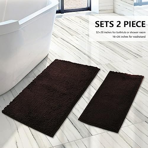 Bathroom Rugs Sets 2 Piece, Extra Soft Chenille Bath Mat Ultra Absorbent Bathroom Rug, Bathroom Mat with Sturdy PVC Non-Slip Bottom, Machine Washable Bath Rugs (20x32 Inch + 16x24 Inch, Coffee) - color: Coffee, size: 16" x 24" + 20" x 32" (Rectangular)