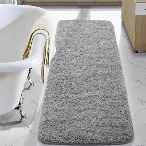 LOCHAS Bathroom Rug Runner 24x60 Inch, Soft Thick Absorbent Microfiber Bath Rugs for Bathroom, Machine Washable, Shaggy Plush Non Slip Bath Mat for Tub, Shower Floor, Quick Dry Mats, Grey - color: Grey, size: 60x24 inch (Rectangular)