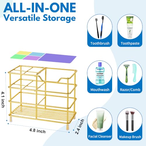 Urbanstrive 304 Stainless Steel Bathroom Toothbrush Holder Toothpaste Holder Stand Bathroom Accessories Organizer, Gold - color: Gold, size: Small