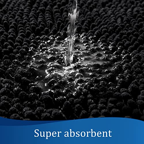 LOCHAS Luxury Bathroom Rug Shaggy Bath Mat 24 x 17 Inch, Washable Non Slip Bath Rugs for Bathroom Shower, Soft Plush Chenille Absorbent Carpets Mats, Black - color: Black, size: 1'5" X 2' (24''x17'')