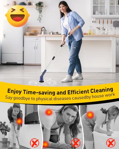 Electric Spin Scrubber for Cleaning Bathroom, Shower Scrubber Cordless Cleaning Brush with IPX7 Waterproof & 2 Speed, 3 Brush Heads, Bathroom Cleaning Supplies for Shower Tub Kitchen Tile Toilet Navy - color: Navy, size: 3 Brush Heads