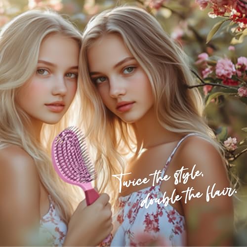 NuWay® DoubleC® Detangling Hair Brush – The Original Home Scalp-Care Brush – Patented Double Curved Scalp Care Hairbrush for Gentle Detangling, Volume Styling & Wet or Dry Hair (Petal Pink) - color: Petal Pink