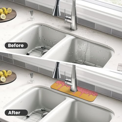 Ice Cream Waffle Cherry Flavor Yummy Summer Dessert 15" X 5.5" Kitchen Sink Splash Guard Faucet Faucet Guard Draining Mat Sink Splash Guard Faucet Kitchen Bathroom - color: Ice Cream Waffle Cherry Flavor Yummy Summer Dessert