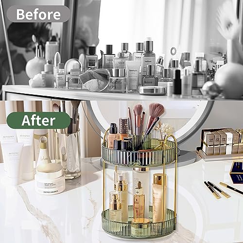 Asayuee 360 Rotating Makeup Organizer,2 Tier Large Capacity Make Up Organizers and Storage,Skincare Perfume Vanity Organizers,Bathroom Cosmetics Storage Organizer Countertop (Green) - color: Green, size: New-2 Tier