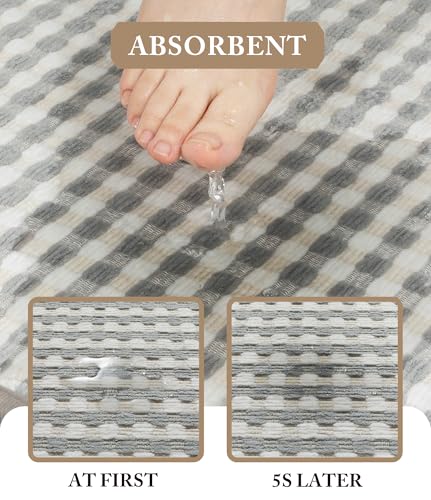 YIHOUSE Light Grey Bathroom Rugs Set 5 Pieces, Gray Checkered Absorbent Bath Mat Sets Quick Dry, Woven Soft Bath Rugs Non Slip, Thin Washable Rugs for Bathroom - color: Light Grey, size: 5 Pieces
