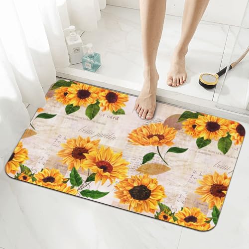 Sunflower Flowers Bath Mat Rugs 15.7x23.6 in, Retro Floral Diatomaceous Earth Bathroom Rug Rubber Non-Slip Absorbent Bathroom Mat for Bathroom Kitchen Floor, Tub and Shower Sink - color: Sunflowers