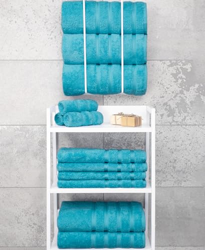 American Soft Linen 100% Cotton Luxury Turkish Towels, 4 PC Bath Towel Set | Soft Absorbent Quick Dry OEKO Tex Standard 100 Certificated Durable Machine Washable Breathable Premium Hotel Quality - color: Aqua Blue, size: 4 PC (27"x54")