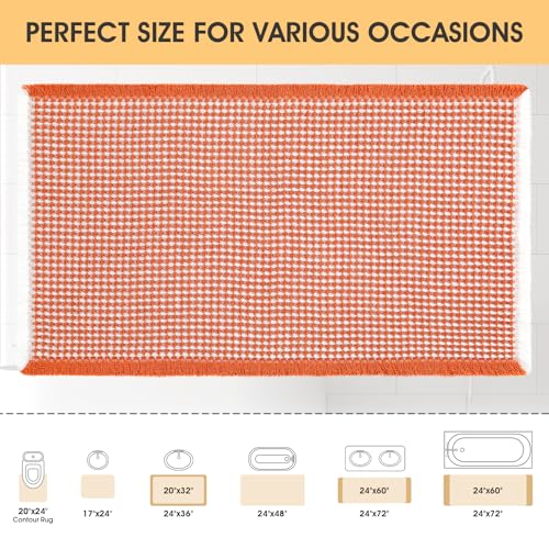 IM HOME Waffle Bath Mat Orange & Cream 32"x20", Boho Woven Modern Bath Mat Rugs, Absorbent Non Slip Bathroom Rugs, Soft Washable Bath Rugs with Tassels for Bathroom, Bedroom, Kitchen, Shower, Tub - color: Orange & Cream, size: 1'8" x 2'8" (Rectangular)