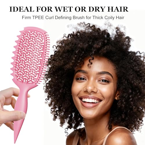 Curl Defining Brush for Thick Coily Hair, Firm-Bristle TPEE Detangling Brush for Coarse 4A–4C Curls, Dual-Sided Wide & Narrow Tooth Brush for Wet & Dry Curl Shaping– Women & Men (2054-Pastel Pink) - color: 2054-Pastel Pink