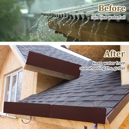 2 Pcs Gutter Valley Splash Guards Downspout Diverter Roof Rain Diverter Roofing Gutter Guards with 20 Pcs Matching Gutter Screws Rain Gutter Guards for Corner House, Brown (Straight Style) - style: Straight Style