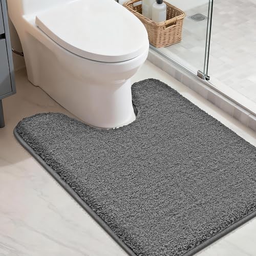 COSY HOMEER Toilet Rugs U-Shaped 24"x20",Soft Absorbent Bath Mat with Non-Slip TPR Backing, Machine Washable Shaggy Bath Rug for Toilet,Dark Grey - color: Dark Grey, size: 1'8" x 2' (U-Shape)