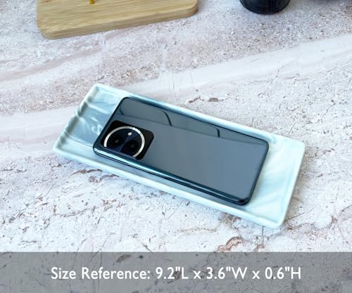 9.2" Porcelain Small Bathroom Narrow Tray - Gray | Ceramic Countertop and Mini Vanity Tray for Cosmetics, Perfume, Jewelry, Candle - Kitchen Soap Tray for Kitchen Counter - color: Gray, size: 9.2" x 3.6" x 0.6"