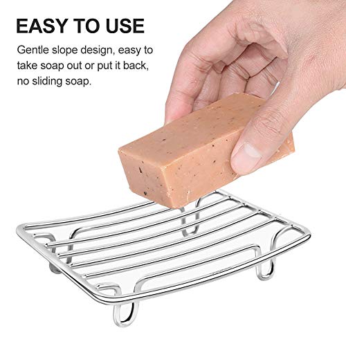 Bar Soap Dish Holder for Shower Bathroom Stainless Steel Rust Proof Self Draining with Beige Soap Saver Pad - color: Silver