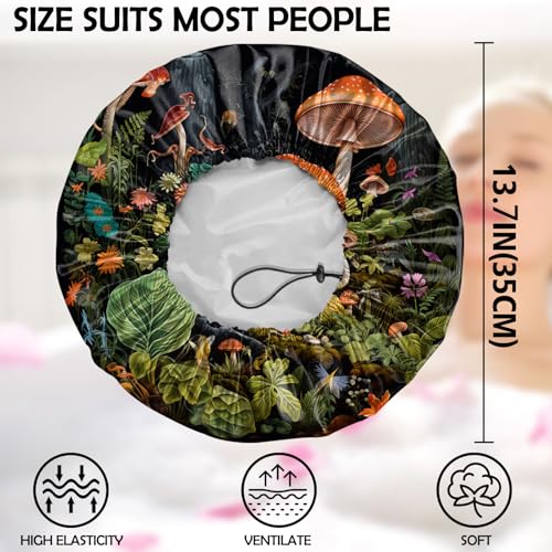 2 PCS Shower Cap Adjustable Reusable Double Waterproof Layer Elastic Hair Bath Cap Cute Aesthetic for Women Girls-Two Mushrooms - color: I25-Two Mushrooms