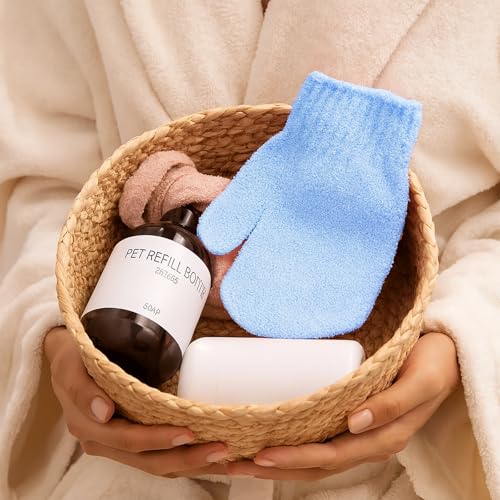 3Pcs Exfoliating Gloves for Shower, Gentle Body Scrub Mitt Set, Exfoliating Body Scrubber Glove, Gentle Cleansing Accessories, Blue - color: Blue