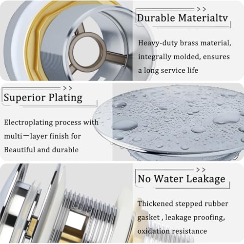 Free Standing Tub Drain Kit, Freestanding Tub Drain, Pop-Up Freestanding Bathtub Drain Stopper, Compatible with Freestanding Bathtub Drain Rough-in Kit (Chrome) - color: Chrome