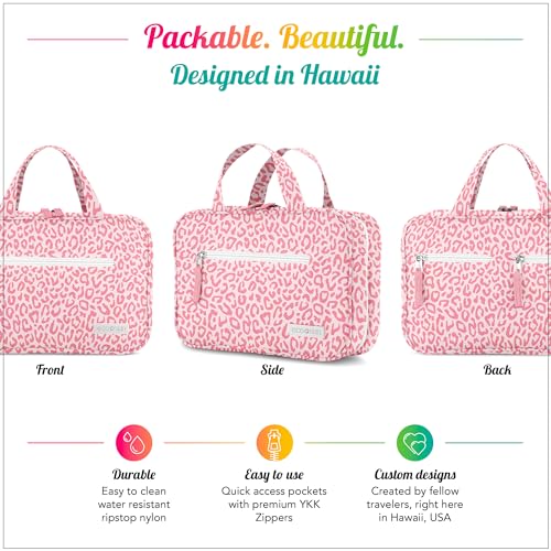 Eco Sun Hanging Travel Toiletry Bag — Designed in Hawaii — Water-resistant Travel Organizer for Bathroom Accessories (Pink Leopard) - color: Pink Leopard