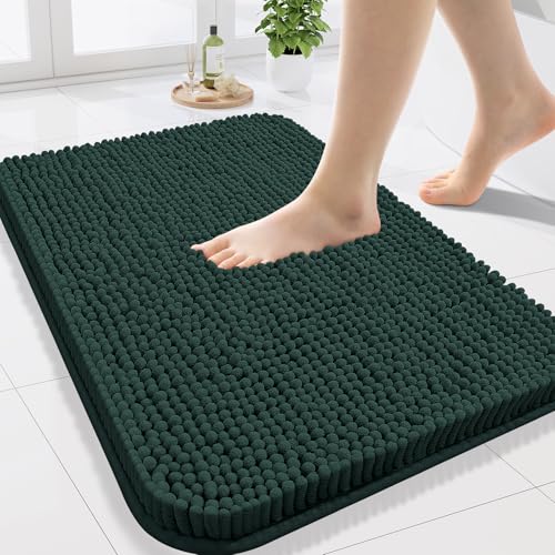 Arotive Bathroom Rugs 24x16, Extra Soft Absorbent Shaggy Chenille Bath Rugs, Machine Washable Rubber Backing Bath Mats for Bathroom Floor Tub and Shower Home Decor Accessories, Blackish Green - color: Blackish Green, size: 24" X 16"