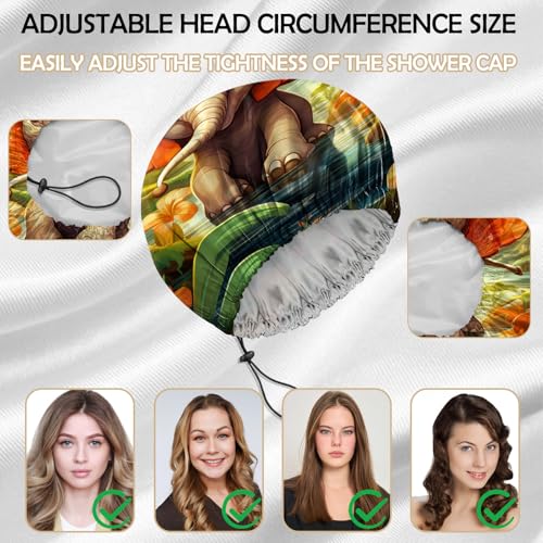 2 PCS Shower Cap Reusable Waterproof Adjustable Double Layer Elastic Dry Hair Bathing Caps Aesthetic Cute for Women Girls-Elephant Cat - color: H-6-Elephant Cat