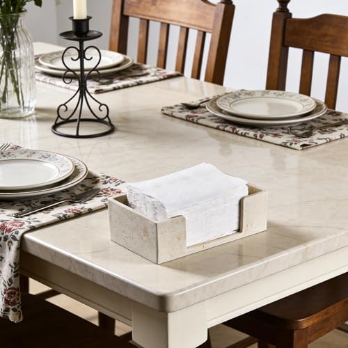 Natural Travertine Textures Bathroom Napkin Holder, Countertop Paper Towel Dispenser for Multifold, C Fold, Trifold, Z Fold - Disposable Hand Towels Organizer, Guest Hand Towels Holder, 10" L x 6" W - color: Travertine Beige