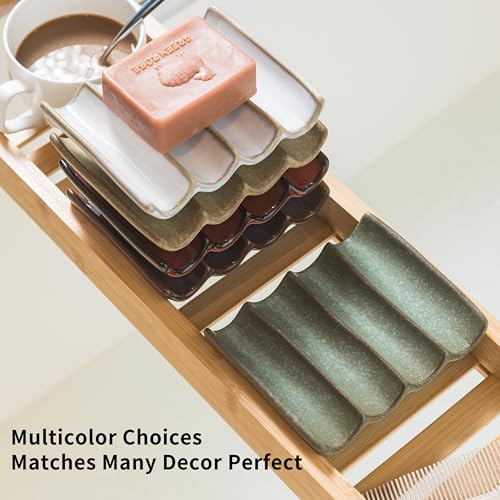 Ceramic Bar Soap Dish and Savers for Bathroom, Shower and Kitchen, Japanese Self Drain Soap Holder, Purple - color: Purple, size: Fluted