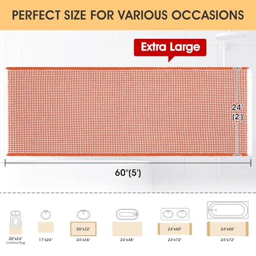 IM HOME Waffle Bath Mat Orange & Cream 5'x2', Boho Woven Modern Bath Mat Rugs, Absorbent Non Slip Bathroom Rugs, Soft Washable Bath Rugs with Tassels for Bathroom, Bedroom, Kitchen, Shower, Tub - color: Orange & Cream, size: 2' x 5' (Runner)