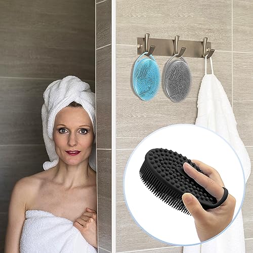 PQRUU 3 Pack Silicone Body Scrubbers for Use in Shower, Exfoliating Body Scrubber Fit for All Kinds of Skin, Soft Silicone Loofah for Women Men,Bath Scrubbers Rapid Foaming,Black,Blue,Gray - color: Black,blue,gray