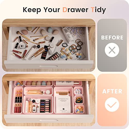 【Military Grade】A-LuGei Drawer Organizer,【𝟱𝗦𝗶𝘇𝗲】Makeup organizer,【Holds 177 Items】Bathroom Organizers and Storage,Organization and Storage,Desk Drawer Organizer for Vanity【Pink】 - color: Pink