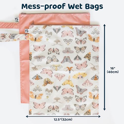 Tiny Twinkle Mess Proof Wet Bags | 2-Pack Reusable Waterproof Wet Bags for Swimsuits | Baby Clothes | Travel & Diaper Bag (Flutter) - color: Flutter, size: 2 Pack