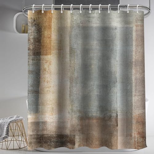 Lnond 4Pcs Bathroom Shower Curtain Sets with Rugs,Brown Gradient Painting Art Bathroom Sets with Shower Curtain and Rugs and Accessories - color: Yellow-brown Abstract