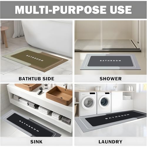 Bath Mat, Quick-Drying Non-Slip Thin Bathroom mat Super Absorbent Bath mats Rug-Bath Mats for Bathroom Floor Bathtub Vanity-Bathmat Bath Rug Easy Care Khaki 27.5" x15.7" - color: Khaki