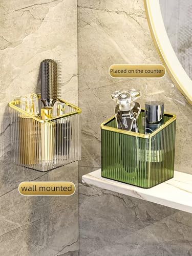 Wall Mounted Toothbrush Holder Adhesive Hanging Wall Organizer Cup Holder for Tooth Brush,Electric Toothbrush,Toothpaste,Razor,Makeup Brush,Cosmetic,Hair Brush,Pen,Set of 2 - color: Silver Green Gold Rim