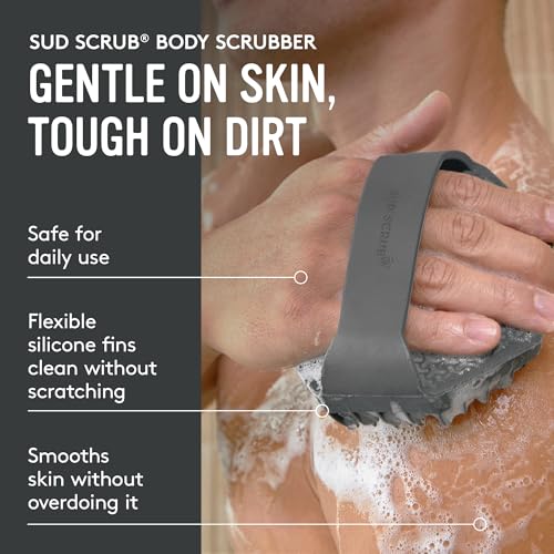 Sud Scrub® Antimicrobial Silicone Body Scrubber, Exfoliating Body Brush for Sensitive Skin, Antibacterial Shower Scrubber for Body, Bathroom Essentials for Men & Women, Charcoal - color: Charcoal