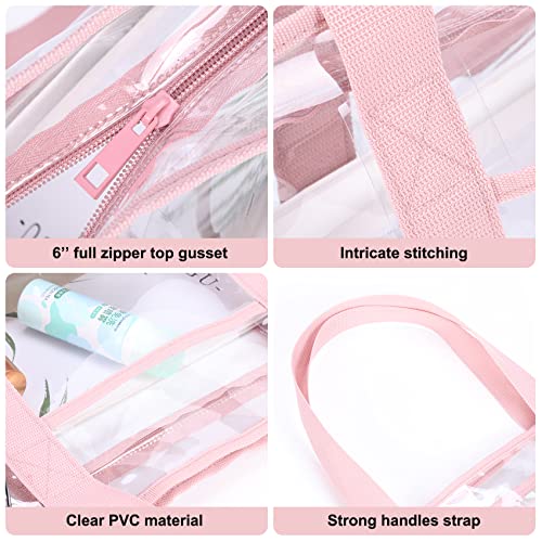 BORMELUN clear tote bag,Purse handle with zipper for work plastic transparent see through women - color: Pink