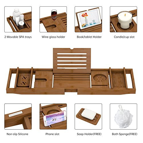 Bamboo Bathtub Tray for Luxury Bathroom, Expandable Premium Bath Tray with Soap Towel Book Holder, Luxury Spa Wooden Bath Table for Reading Laptop Over The Clawfoot Walnut - color: Walnut