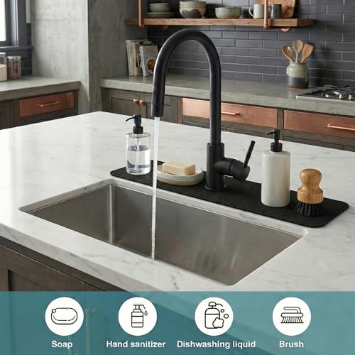 Cuttable Kitchen Sink Faucet Mat: 24"Lx5.5"W Splash Guard with Center Hole | Customizable Absorbent Non-slip Fabric Rubber Mat, Cut to Fit 2,3,4 Holes Irregular Sink with Soap Dispenser Air Gap - size: 24''Lx5.5''W